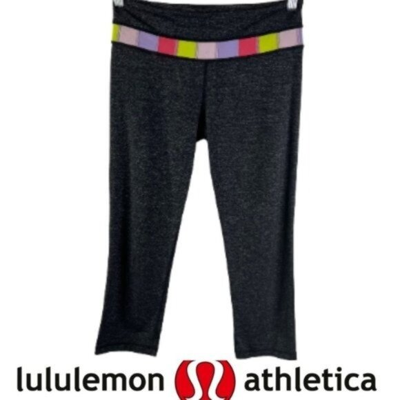 Lululemon Women's Wunder Groove Crop Leggings Pants Size 8 Heathered Black/Quilt - Picture 1 of 6